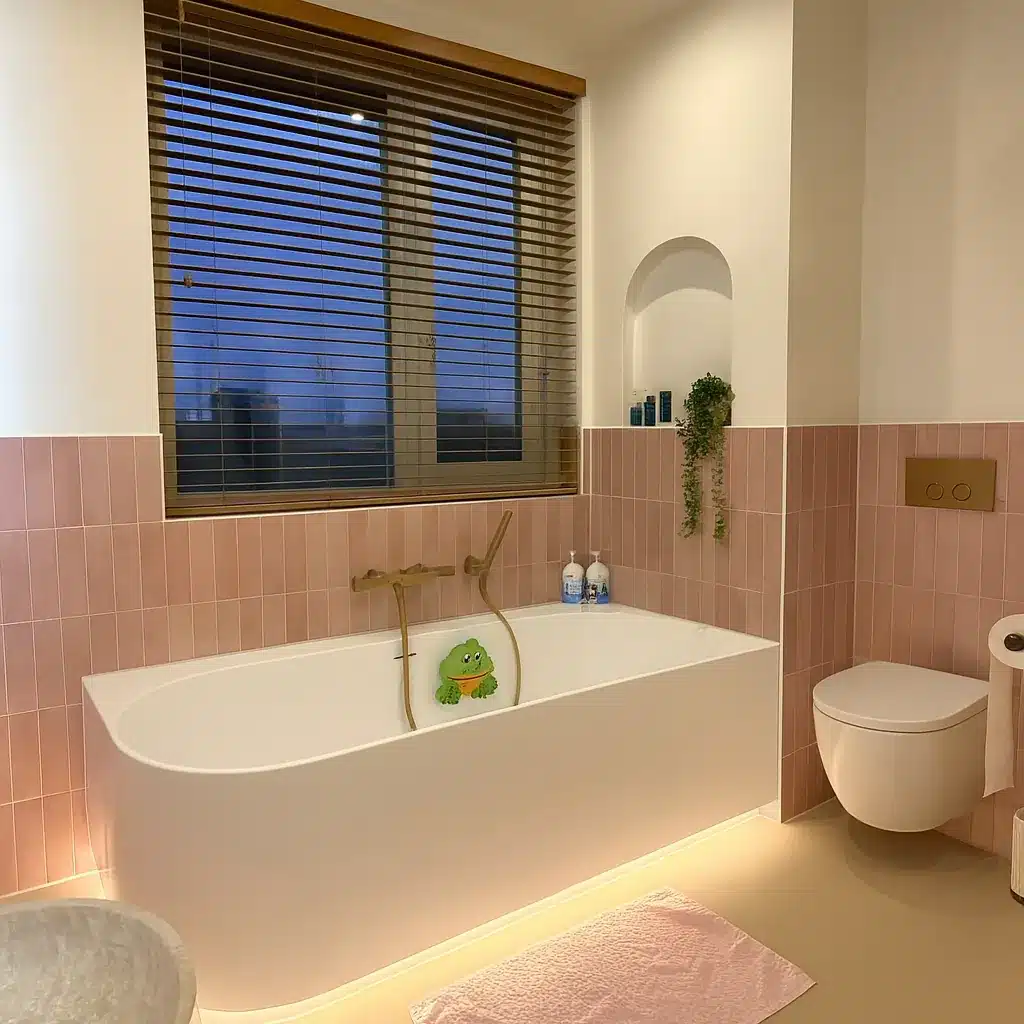 Badkamer met ligbad, raam en toilet na renovatie, Den Haag
