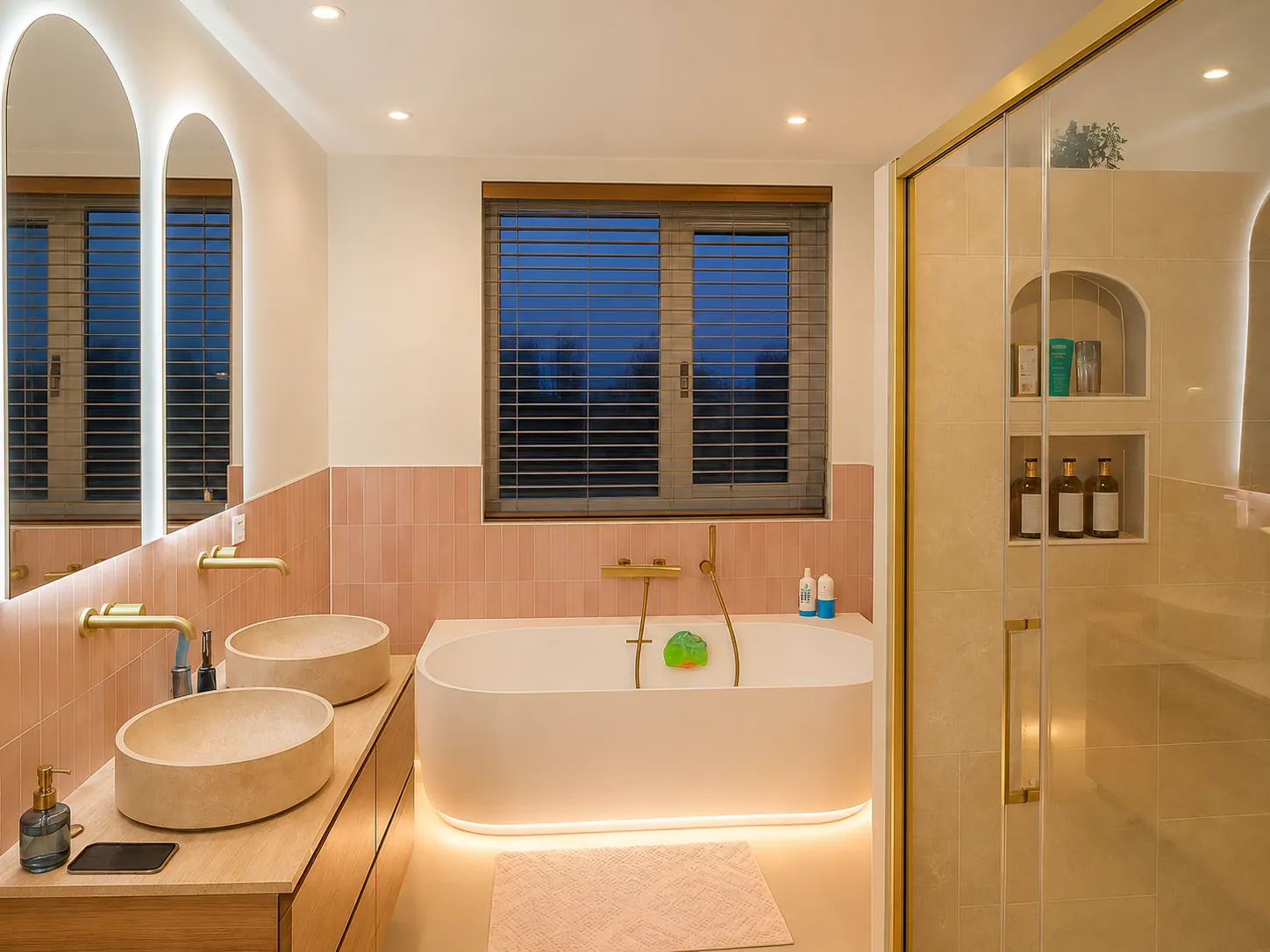 Badkamer na complete renovatie met ligbad en maatwerk, Den Haag