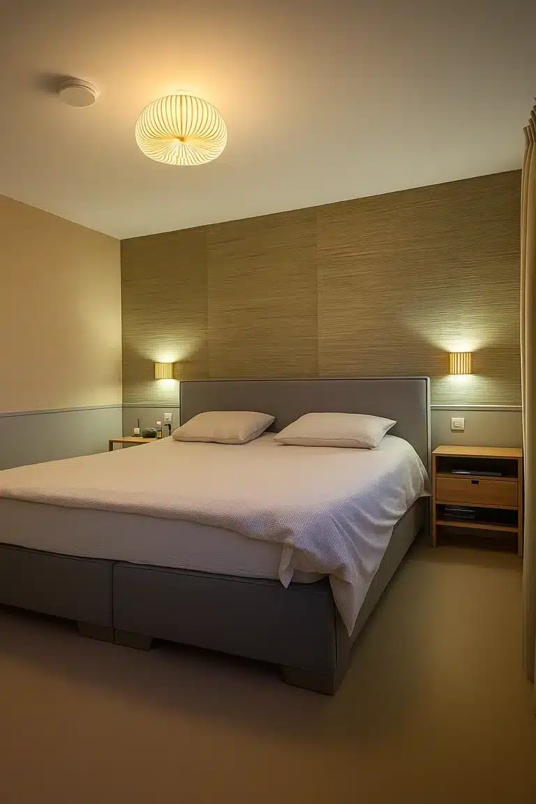 Slaapkamer met bed en houten wandpaneel, Berkel en Rodenrijs
