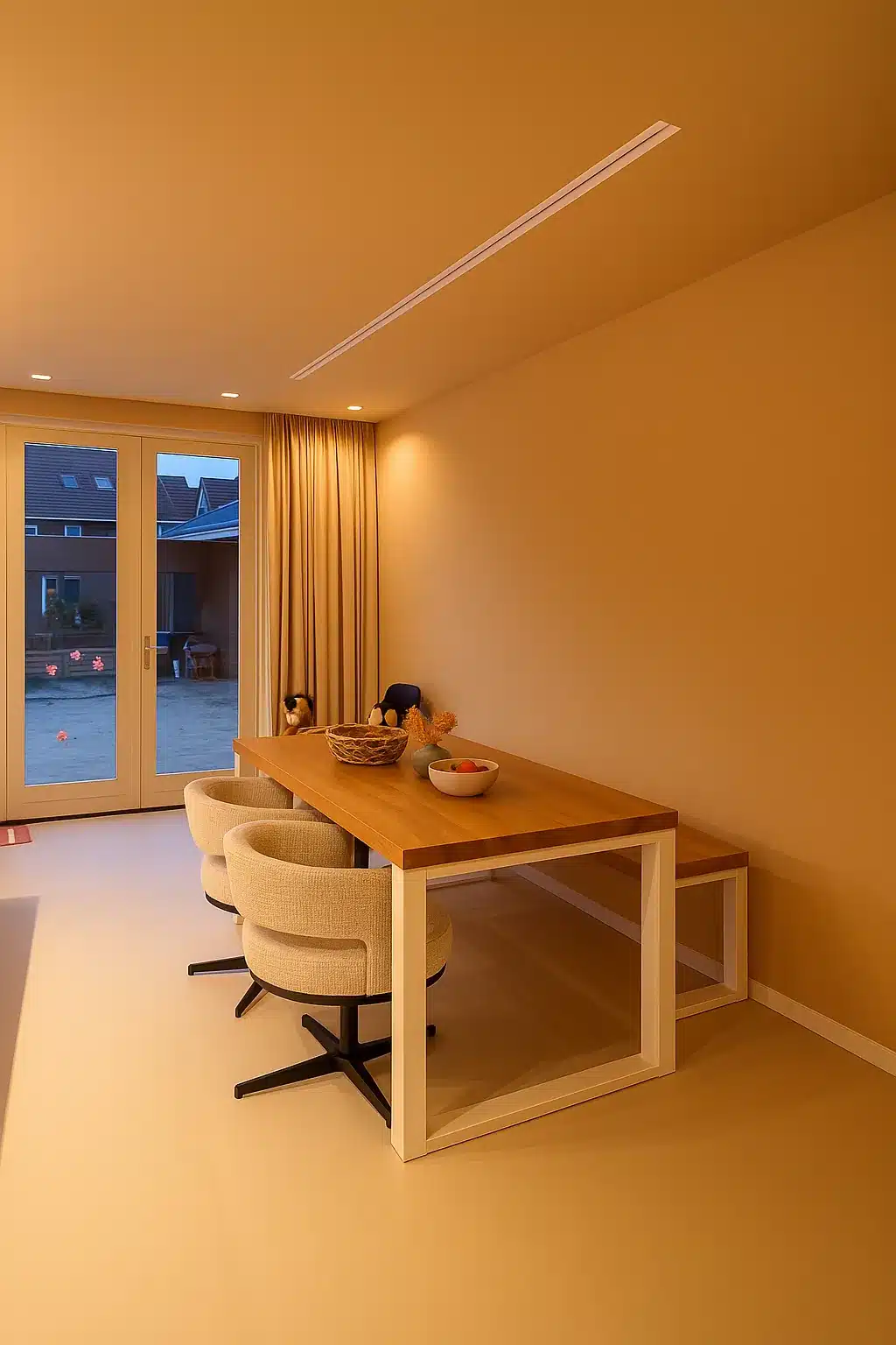 Woonkamer met houten wandpanelen en sfeerverlichting, Berkel en Rodenrijs